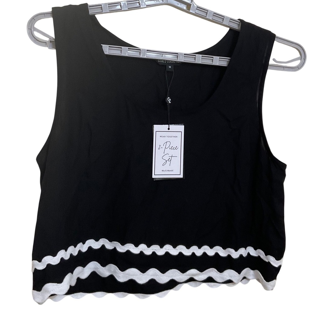 Club Z Collection Tank Top Womens M Black NEW Scalloped Ric Rac Trim 15x18